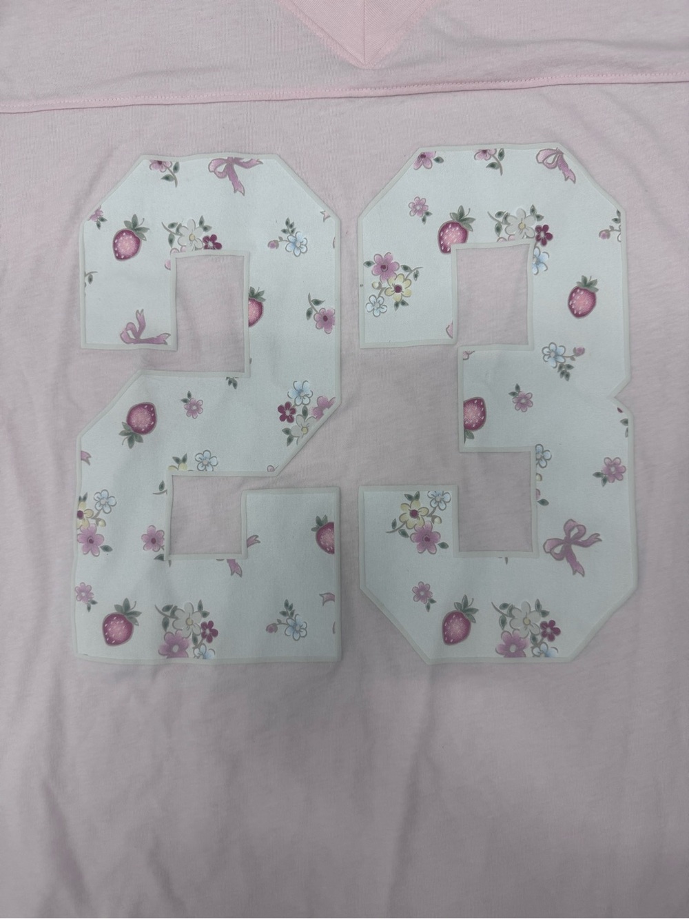 Pink Women's Graphic Tee with Floral '23' Appliqué Pink Tshirt